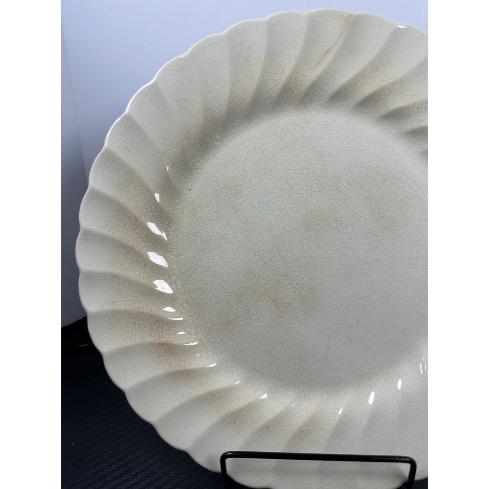 Myott England Swirl Rim Plate Ivory Crackle Glaze‎ Scalloped Edge Dinner Plate